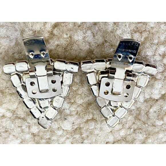 Vintage Rhinestone Clip-On Earrings Statement Triangle Wedding Y2K 90s Prom - Picture 4 of 5